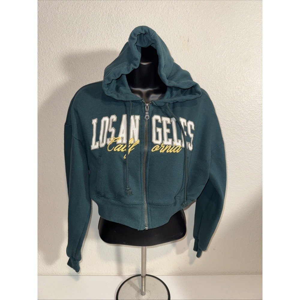 Aeropostale Los Angeles California Cropped Zip Hoodie Green Women's XS